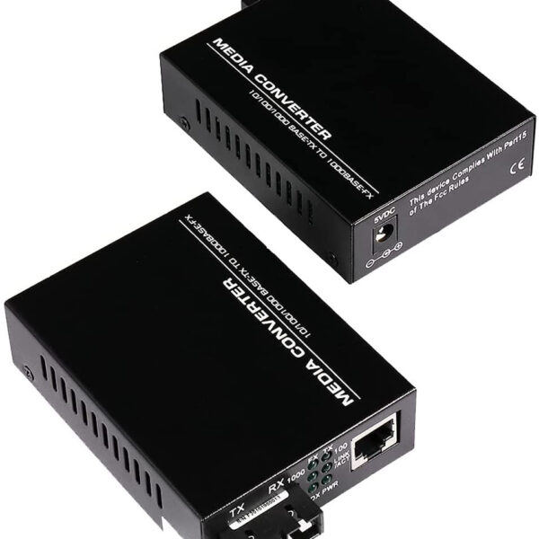 A Pair 2 Pack Multi-Mode Dual SC Fiber Gigabit Fast Ethernet Media Converter, Mini 1x 10/100/1000Base-T RJ45 to 1000Base-SC Slot Converter Transceiver, up to 2KM 1310-nm, AC 100V~240V