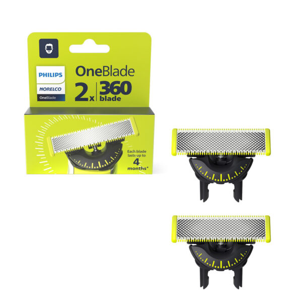 Philips Norelco OneBlade 360 Replacement Blades, for OneBlade Electric Shaver and Trimmer, Durable Stainless Steel, Trim, Edge and Shave, 2 pack, Model QP420/80