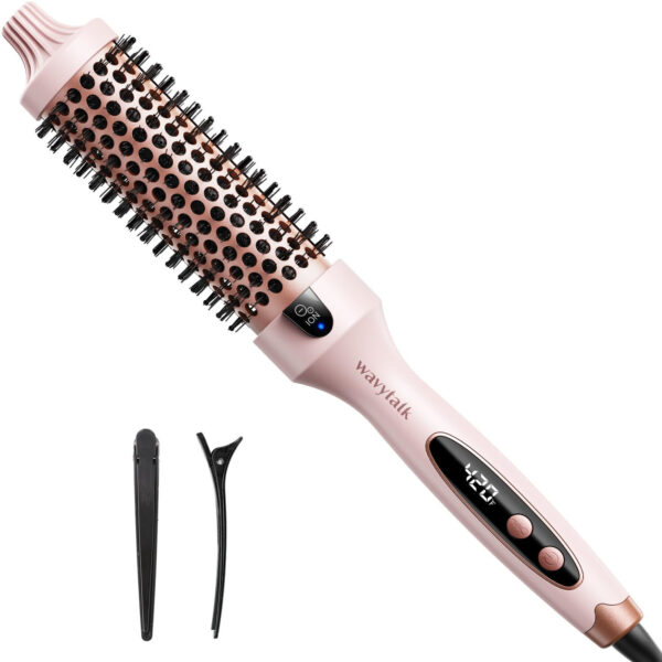 Wavytalk Thermal Brush, 1.5 inch Heated Round Brush for Blowout Look, Dual Voltage, Pink, Sakura, Tourmaline Ceramic, Negative Ion Technology, 5 Temperature Settings