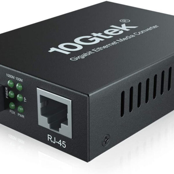 10Gtek Gigabit SingleMode Fiber to Ethernet Media Converter, Dual SC Fiber, 1000Base-LX to 10/100/1000Base-Tx Gigabit SMF Fiber SC to Copper RJ45 Ethernet Converter, UL Certified, 20km