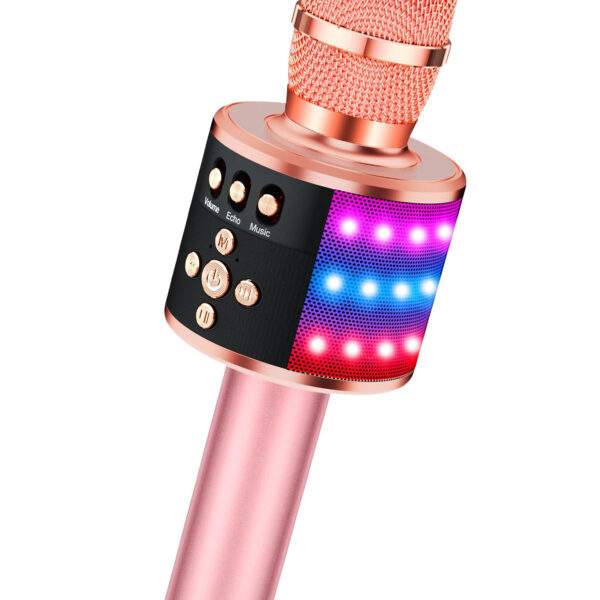 BONAOK Bluetooth Wireless Karaoke Microphone with LED Lights,4-in-1 Portable Handheld Mic with Speaker Karaoke Player for Singing Home Party Toys Birthday Gift for Kids Adults Girls Q78(Rose Gold)
