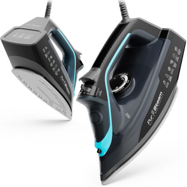 PurSteam SteamBurst+ 1750W Steam Iron, Ceramic Soleplate, Adjustable Steam, Burst of Steam, Self-Clean, Anti-Calc, Anti-Drip, Auto Shut-Off, Powerful & Long-Lasting Steam for All Fabrics