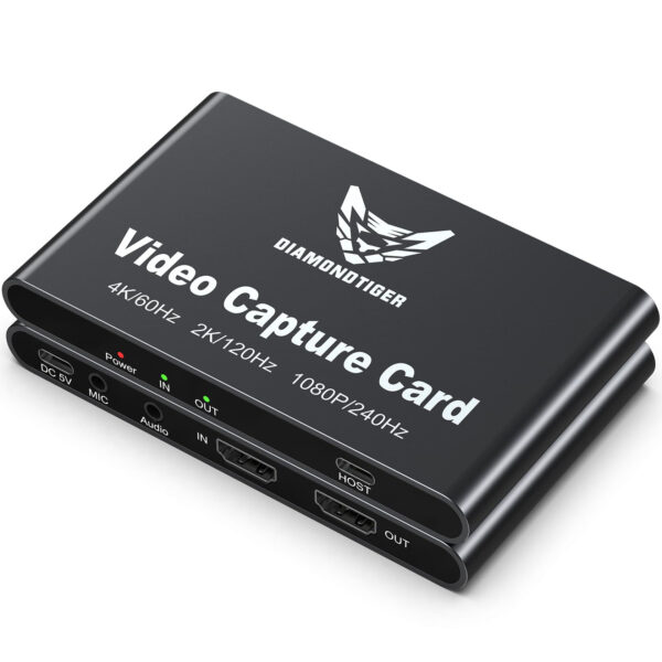 DiamondTiger HDMI Capture Card for Streaming and Recording - 4K@60HZ, 1080P@240HZ,HDR VRR Passthrough Near-Zero Latency Video Capture Card for PS5, Xbox Series X/S, Nintendo in OBS?, Twitch,YouTube