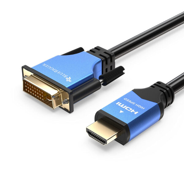 BlueRigger HDMI to DVI Cable (15FT, High-Speed, Bi-Directional Adapter Male to Male, DVI-D 24+1, 1080p, Aluminum Shell) - Compatible with Raspberry Pi, Roku, Xbox One, PS5/PS4, Graphics Card