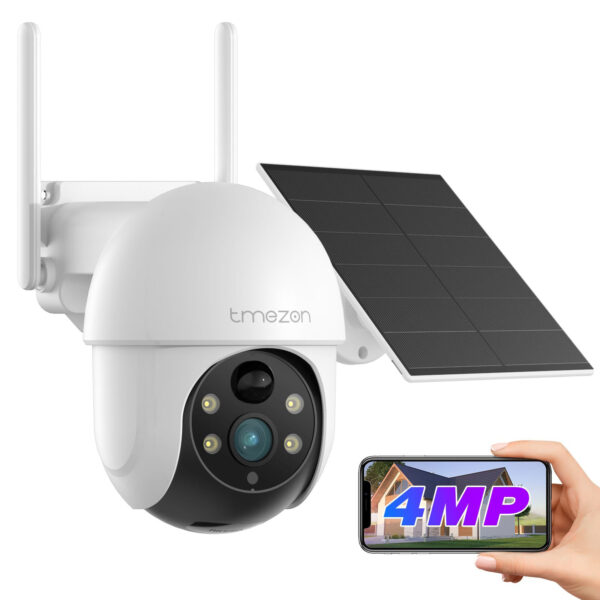 TMEZON Security Cameras Outdoor Wireless, 4MP Solar Security Cameras Outdoor, Solar Panel Powered 360? Pan & Tilt, No Monthly Fee, Easy Setup