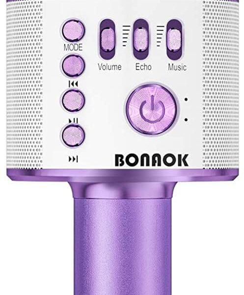 BONAOK Wireless Bluetooth Karaoke Microphone, 3-in-1 Portable Handheld Mic Speaker Machine for All Smartphones, for Girls Boys Kids Adults All Age Q37(Light Purple)