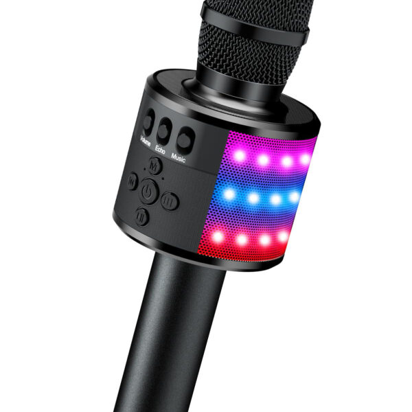 BONAOK Bluetooth Wireless Karaoke Microphone with LED Lights,4-in-1 Portable Handheld Mic with Speaker Karaoke Player Singing Home Party Toys Birthday Gift for Kids Adults Boys Girls Q78(Black)
