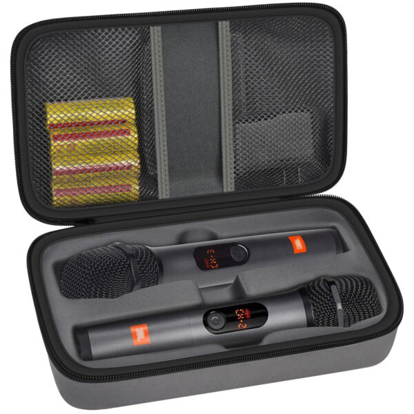Wireless Microphone Case Compatible with JBL Wireless Two Microphone System/ for JBL PartyBox Wireless Mic, Handheld Dual Mic Travel Bag for Singing or Karaoke for Receiver, Adapter, Batteries-Grey