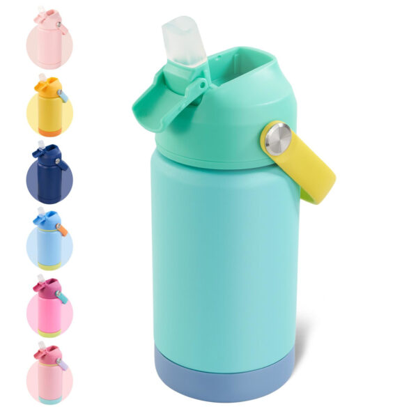 Kerilyn 12oz Kids Water Bottle, Stainless Steel Insulated Water Bottle For Kids, Toddler Cup With Straws Leak-proof, Kids Water Bottles For School Boys Girls, BPA Free, Twilight Green