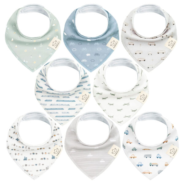 KeaBabies 8-Pack Organic Baby Bandana Drool Bibs for Boys Girls - Soft Cotton Drooling & Teething Bibs for Infants, Toddlers, Super Absorbent Cotton Bandana Bibs for Baby Boy & Girl, Unisex (Vessels)