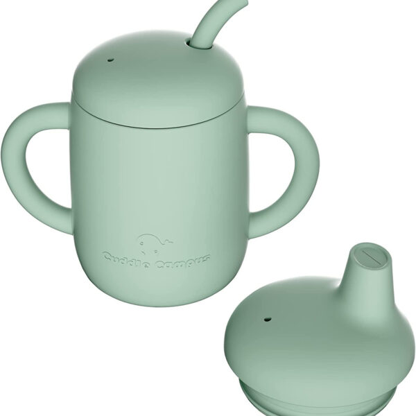 Cuddle Campus Sippy Cups 7OZ, [4 in 1] Baby Cups, Shatterproof Silicone Straw Cup,Open Cup for 6M, 6M+,6-12 Months,1/1+ Year Old Baby,Toddler