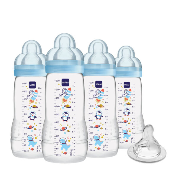 MAM Easy Active Anti-Colic Baby Bottle 11 oz, Fast Flow, Breastfeeding-Like Silicone Nipple Bottle, Reduces Colic, Gas, & Reflux, Easy-to-Clean, BPA-Free, Vented Baby Bottles for Newborns, 4+ Months