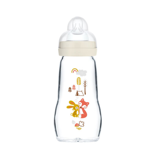 MAM Feel Good Medium Flow Premium Glass Bottle, Easy Switch Between Breast and Bottle, 9oz, 0+ Months, Unisex, 1 Pack