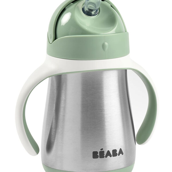 BEABA Stainless Steel Sippy Cup, Straw Sippy Cup with Handles, Toddler Sippy Cups, Baby Sippy Cup, Insulated Cup, Insulated Cup, 8+ mths, 8.5 oz, Sage