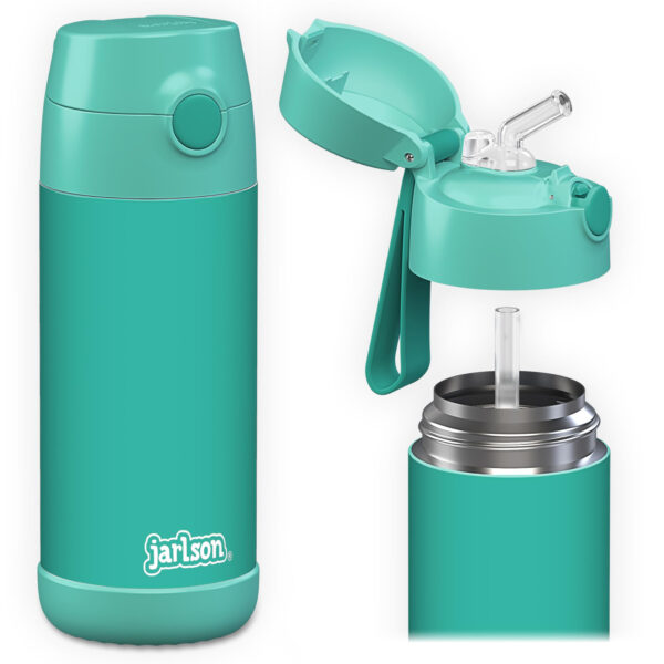 Jarlson? Charli Children's Stainless Steel Drinking Bottle with Straw - Thermos Flask 350 ml - T?V Tested - BPA Free - Leak-Proof - Thermal Water Bottle for School, Nursery (Turquoise)