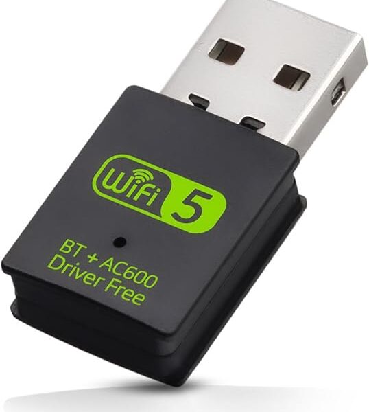 AC600 USB WiFi Dongle, 5GHz/2.4GHz Wireless Dual Band Adapter for PC Desktop Laptop, 600Mbps High-Speed WIFI Receiver, Bluetooth 4.2 Internet Dongle, Supports WindowsXP/7/8/8.1/10/11, Mac