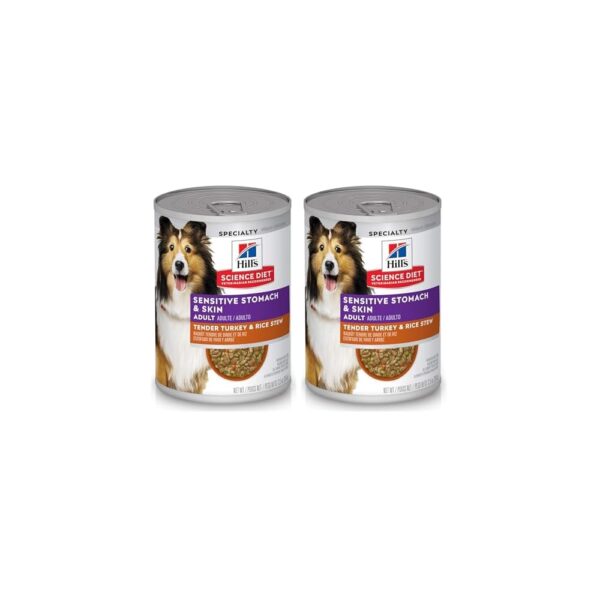 Hill's Science Diet Sensitive Stomach & Skin,Adult 1-6,Stomach & Skin Sensitivity Support,Wet Dog Food,Turkey-& Rice Stew,12.5 oz Can,(Pack of 24)
