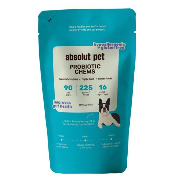 Absolut Pet Dog Supplement for Gut Health, Probiotics for Dogs That Reduces Scratching & Paw-Licking (Hypoallergenic 90 Chews)