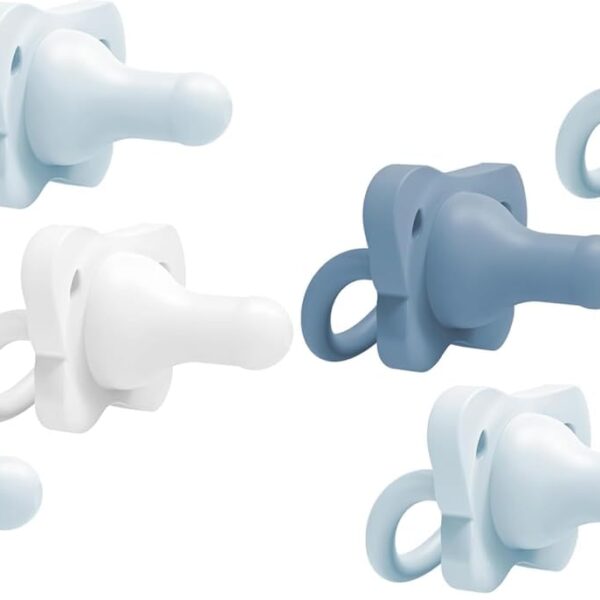 Dr. Brown's HappyPaci 100% Silicone Baby Pacifier, Contoured One-Piece Design, Light-Blue, Blue, White, 0-6m, BPA-Free, 8-Pack