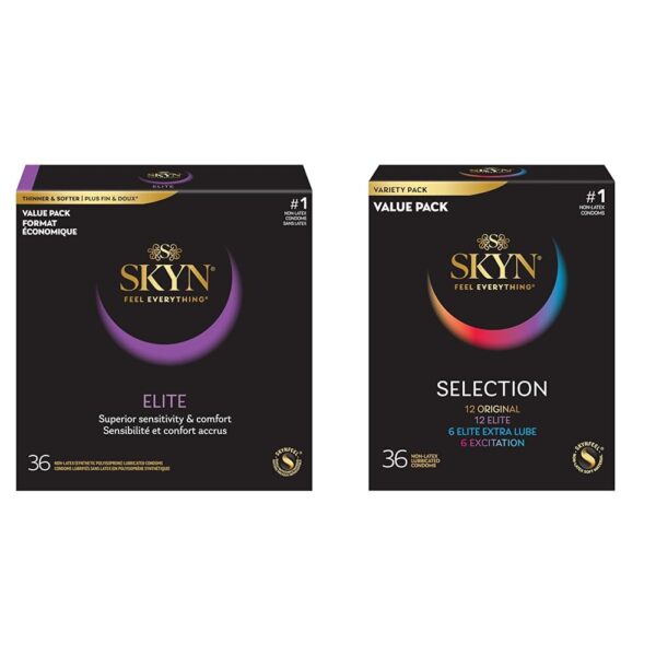 SKYN Elite ? 36 Count ? Ultra-Thin, Lubricated Latex-Free Condoms & Selection Non-Latex Condoms - Contains SKYN Elite, Original, Excitation, Extra Lube, Condoms