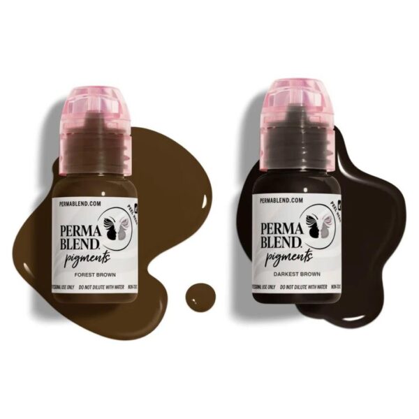 Perma Blend mini Eyebrow Set - Brown Tattoo Ink Set for Permanent Makeup - Eyebrow Microblading Kit - Tattoo Supplies for PMU - Includes (Forest Brown and Darkest Brown) 15ml each