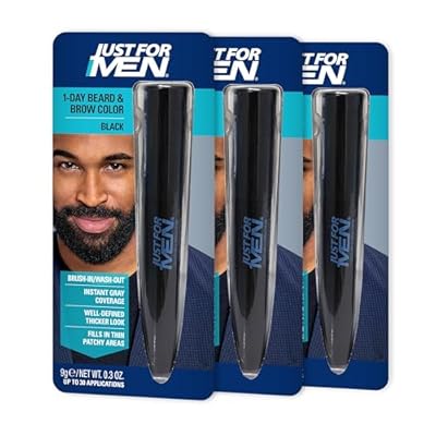 Just for Men 1-Day Beard & Brow Color, Temporary Color for Beard and Eyebrows, For a Fuller, Well-Defined Look, Up to 30 Applications, Black, Ships in Eco-Friendly Packaging (Pack of 3)