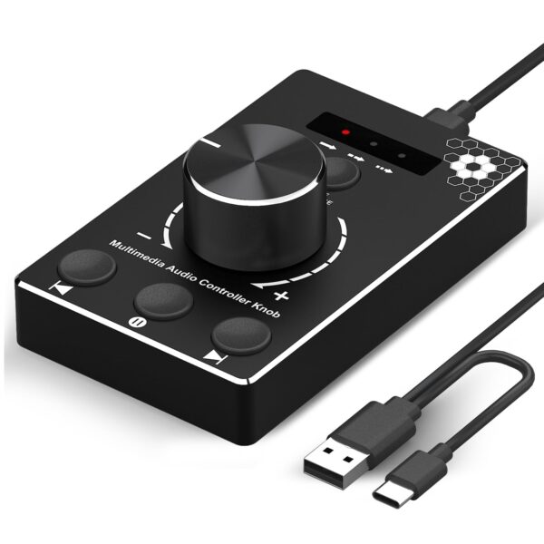 DROK USB Volume Knob with 1.5m Cable, One-Click Mute Button and 3 Modes External Volume Control for Speakers, PC Media Controller for Win 7/8/10/Mac