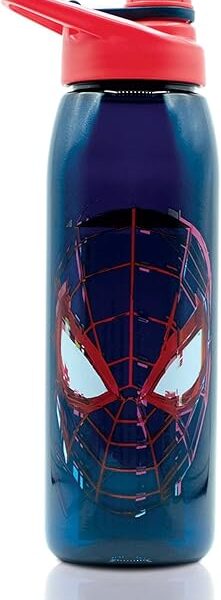 Spider-Man Marvel Miles Morales 28-Ounce Sports Water Bottle | BPA-Free Plastic Water Jug With Leakproof Screw-Top Lid And Flip-Up Cap | Hydration For Outdoor Activities, Gym Fitness Gifts