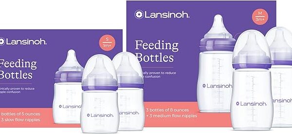 NaturalWave Newborn Gift Set – 3 Anti‑Colic 5 oz Bottles with S‑Flow Nipples + 3 Breastfeeding 8 oz Bottles with M‑Flow Nipples (6 Pack)