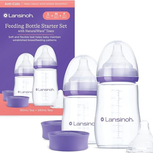 Baby Bottle Starter Set with Anti Colic Teat - 2 Feeding Bottles (160 ml & 240 ml) + 3 Naturalwave Silicone teats (Slow, Medium & Fast Flow) BPA & BPS-Free Reduces Nipple Confusion