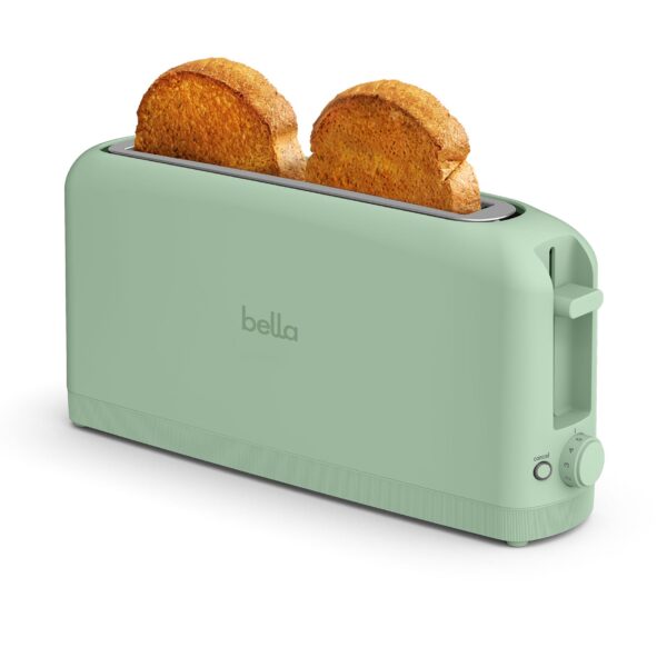 bella 2 Slice Slim Toaster, Fits-anywhere™ Kitchenware, 6 Setting Shade Control with Reheat & Cancel Buttons, Fits Sourdough, 10” Long Slot, Anti Jam & Auto Shutoff, 900 Watt, Seaglass
