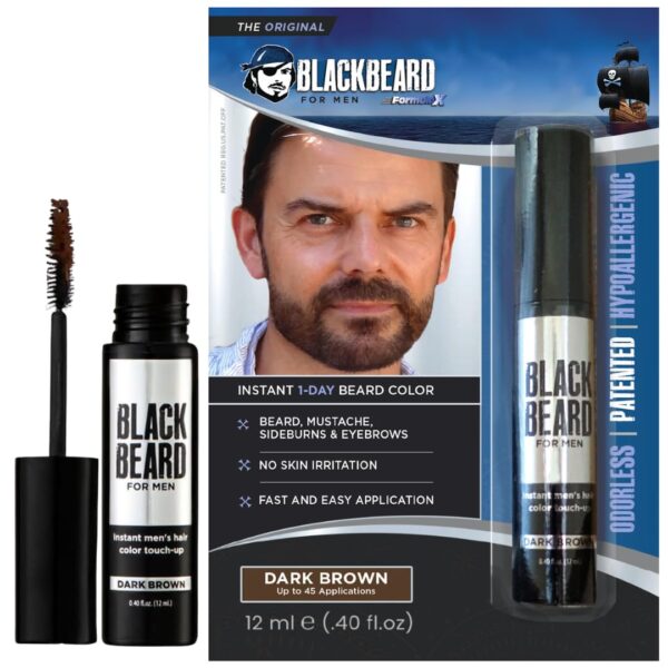 Blackbeard for Men Beard Color ? 1-Day Beard, Mustache, Eyebrow, Sideburns Color ? Temporary Facial Hair Tint - Hypoallergenic Beard Dye Alternative ? Up to 45 applications ? Dark Brown, 1 Pack
