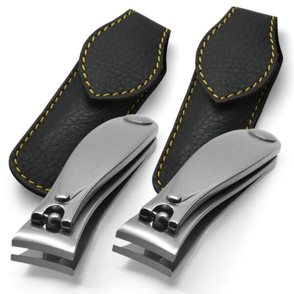 GERMANIKURE Professional Nail Clipper Set - 2 Large Toenail Clippers with Leather Cases - Ethically Made in Solingen Germany - FINOX Surgical Stainless Steel Manicure and Pedicure Tools