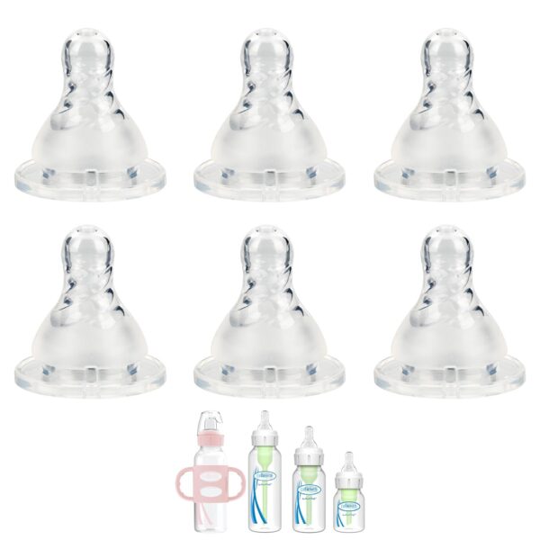 Silicone Nipple for Dr. Brown?s Natural Flow Level 3 Narrow Baby Bottle, Medium-Fast Flow, 6m+, 6 Count