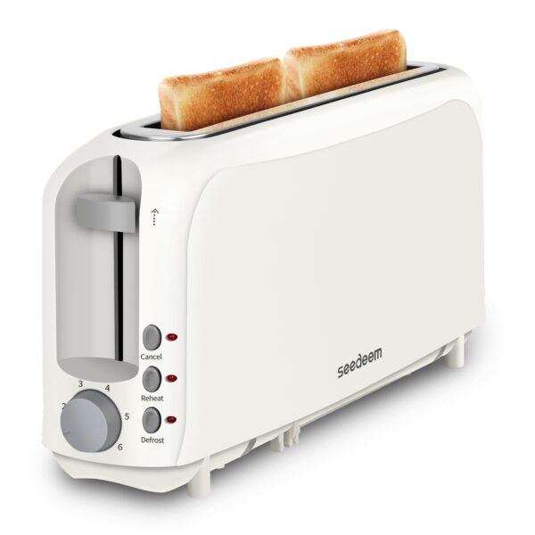 SEEDEEM 2 Slice Slim Toaster, Single 10" Long Slot Toaster Fits Bagels & Artisan Bread, 6 Shade Settings, Cancel/Reheat/Defrost, Removable Crumb Tray, Auto Shut-Off, White