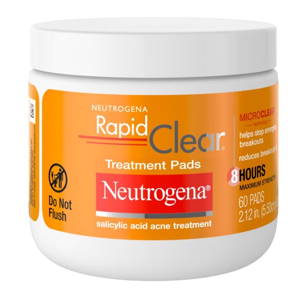 Rapid Clear Maximum Strength Acne Treatment Pads - Salicylic Acid Formula, Face Cleansing Pads, Oil Remover, Fights Pimples, 60 Count, Resealable Jar
