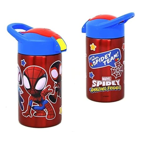 Zak Designs Spidey and Friends Stainless Steel Water Bottle for Kids - Spider-Man Insulated With Push Button Spout, Perfect for School Days and Trips - 15.5 oz.