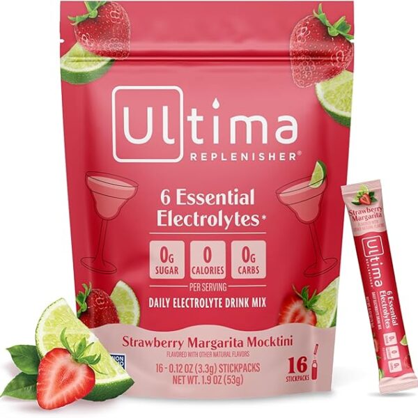 Daily Electrolyte Powder ? Strawberry Margarita, 16 Stickpacks ? Zero Sugar Hydration Packets with 6 Key Electrolytes and Trace Minerals ? Sugar Free & Keto Friendly Drink Mix