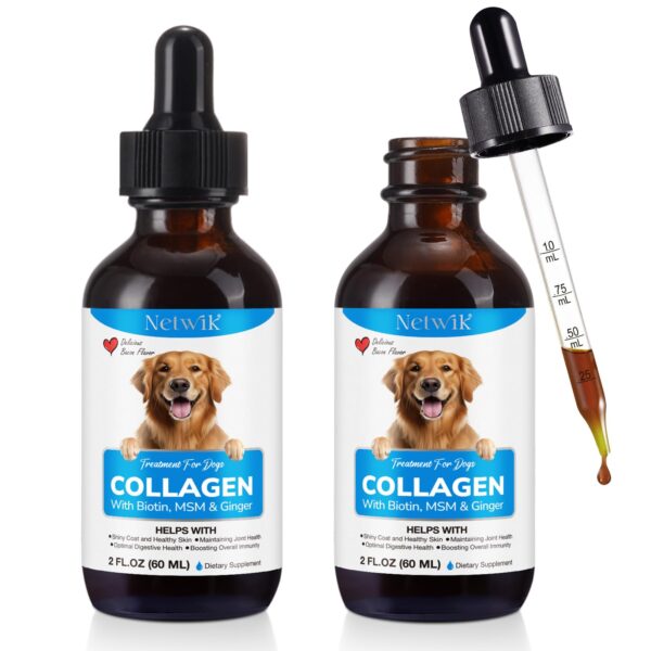 Collagen for Dogs - Skin and Coat Supplement for Dog, Dog Liquid Collagen, Collagens Supplement for Dogs - Collagens with Biotin, MSM & Ginger - 2 Bottles