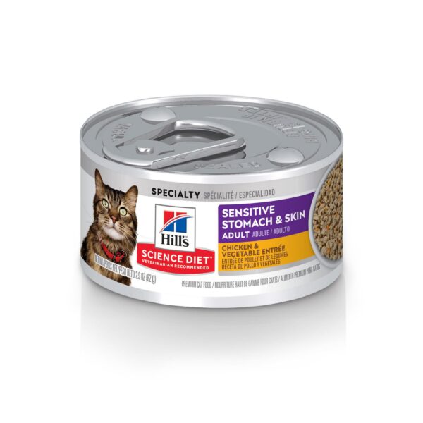 Sensitive Stomach & Skin, Adult 1-6, Stomach & Skin Sensitivity Support, Wet Cat Food, Chicken & Vegetables Minced, 2.9 oz Can, Case of 24