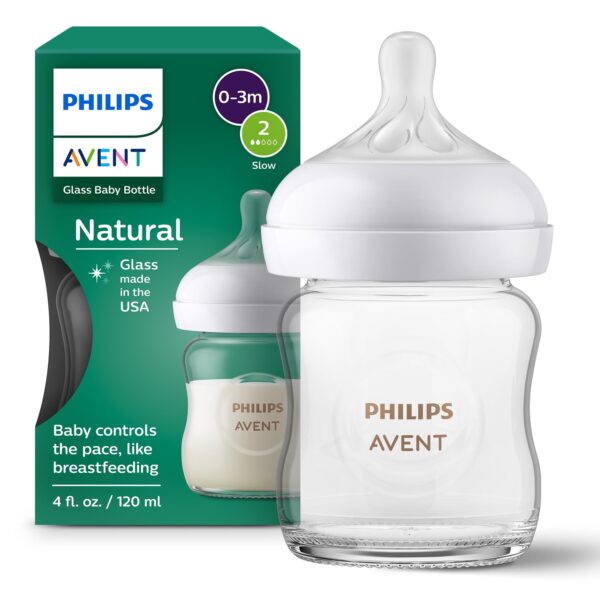 Philips AVENT Glass Natural Baby Bottle with Natural Response Nipple, Clear, 4oz, 1pk, SCY910/01
