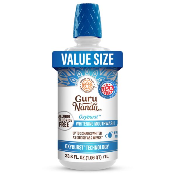Whitening Mouthwash ? Up to 3 Shades Whiter Teeth in 2 Weeks ? Alcohol & Fluoride Free with Hydrogen Peroxide ? Oxyburst Technology - Wild Mint, 33.8 oz/ 1 Liter