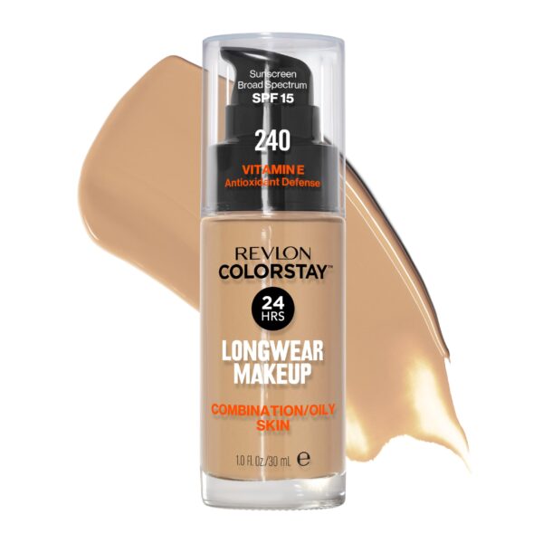 Liquid Foundation, ColorStay Face Makeup for Combination & Oily Skin, SPF 15, Medium-Full Coverage with Matte Finish, 240 Medium Beige, 1 Fl Oz