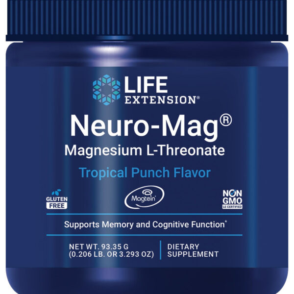 Life Extension Neuro-Mag Magnesium L-Threonate Powder (Tropical Punch) - Ultra-Absorbable Magnesium - Supports Memory, Focus, Cognitive Function & Mood - Gluten free, Non-GMO, Vegetarian (30 Servings)