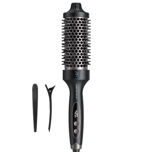 Wavytalk Thermal Brush Blowout Boost Grande, 1.77 Inch Heated Round Brush for Long Hair, Tourmaline Ceramic Negative Ion Technology Reduce Hair Damage, Dual Voltage Black
