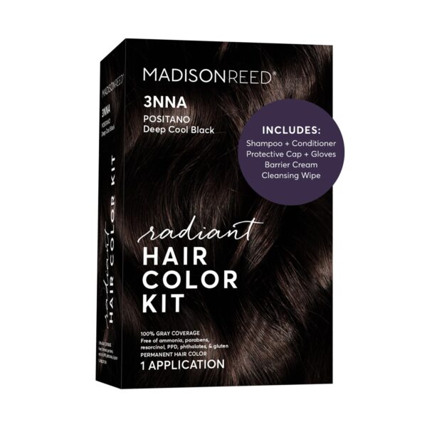 Madison Reed Radiant Hair Color Kit - 3NNA Cool Black-Brown with Ash Undertones (Positano Black), Dimensional Gray Hair Blending Permanent Hair Dye, PPD-Free & Ammonia-Free, 1 Pack