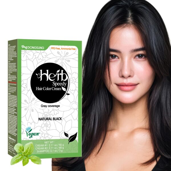 Herb Speedy Hair Color Cream PPD Free Hair Dye, Ammonia Free Hair Color, Vegan Odorless with Sun Protection - Natural Black