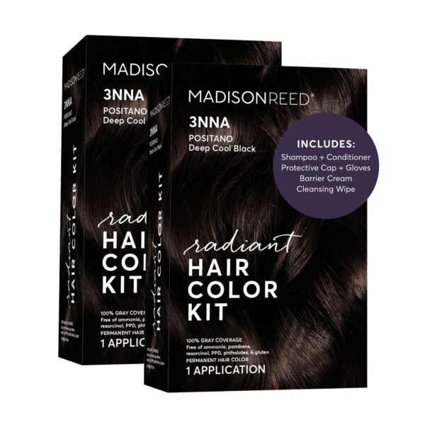 Madison Reed Radiant Hair Color Kit - 3NNA Cool Black-Brown with Ash Undertones (Positano Black), Dimensional Gray Hair Blending Permanent Hair Dye, PPD-Free & Ammonia-Free, 2 Pack