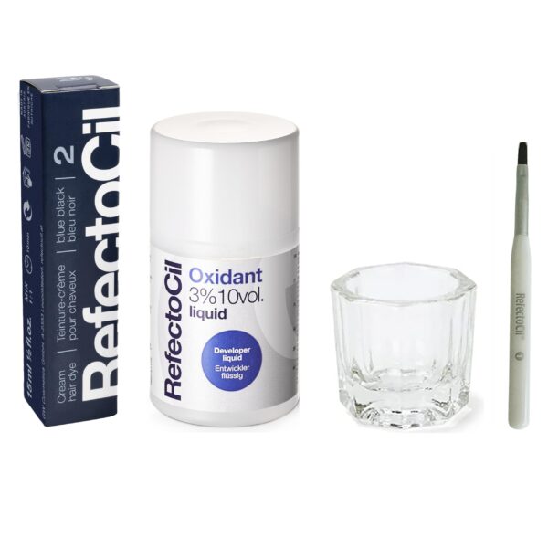 RefectoCil Hair Tinting Kit Includes Cream Hair Dye + Liquid Oxidant 3% + Mixing Brush &