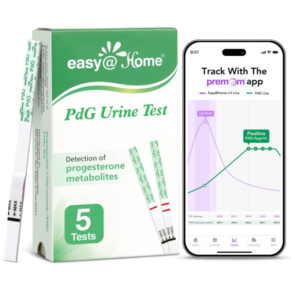 Easy@Home PdG Test Strips: 5 Pack - Track Ovulation Insights with Progesterone Urine Tests ? at Home Fertility Test for Women with Premom Ovulation App - PdG (Pregnanediol Glucuronide) Tests
